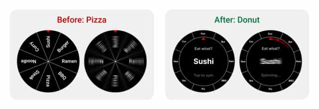 Garmin 手錶圓環指針介面：固定選項圓環搭配旋轉指針，中央同步顯示選項名稱